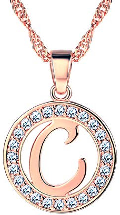 Suplight Collier mit Anhänger Buchstaben C Halskette Rosegold vergoldet Hohl Runde Kettenanhänger Alphabet Anfangsbuchstabe Modeschmuck für Damen Frauen Mädchen
