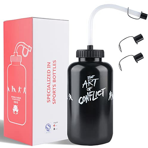 SHOKE Wasserflasche für Hockey/Fußball/Boxen, mit langem Strohhalm, BPA-frei, quetschbar, auslaufsicher, ideal Baseball, Lacrosse Radfahren, Sport, großes Fassungsvermögen von 1 Liter