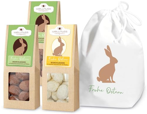 wellnuss Osterglück“ - Premium Oster Geschenk für Männer & Frauen - 3 Nuss- & Schokoladen-Snacks für Ostern - Feinkost Geschenkidee für Eltern, Partner, Freunde