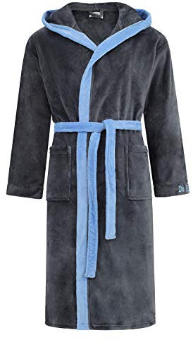 Di Ficchiano Herren MONZA Bademantel mit Kapuze Morgenmantel Herren Nachtwäsche Saunamantel Öko-Tex Standard 100 verifiziert - 3 XL, Grey Blue