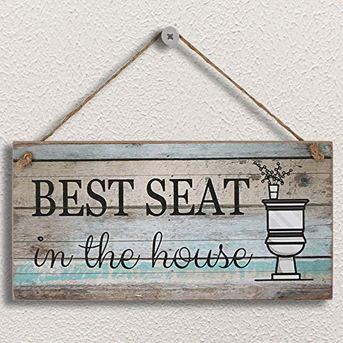 Yankario Funny Bathroom Wall Decor Sign, Farmhouse Rustic Bathroom Decorations Wall Art, 12 by 6 Best Seat Wood Plaque