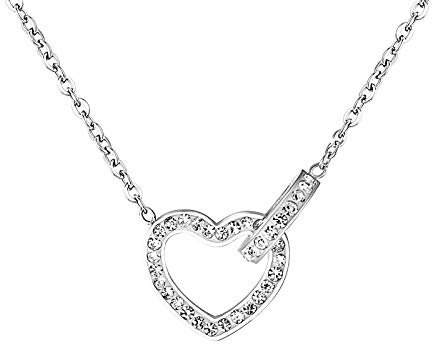 MENDOZZA Herz Kette Damen Halskette Edelstahl Schmuck Zirkonia Herz-Anhänger Silber 46 cm
