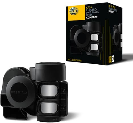 HELLA Horn CA26 - 12V - 115dB(A) - Frequenzbereich: 520/660Hz - Hochton - elektrisch-pneumatisch - Gehäusefarbe: schwarz - Menge: 1 - 3PB 013 410-081