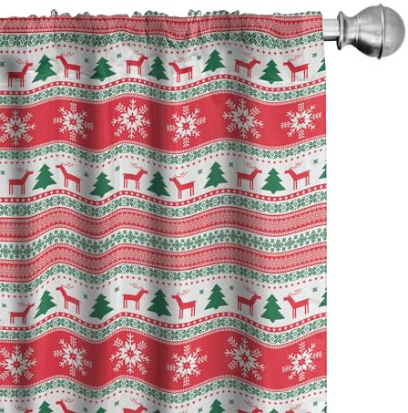 ABAKUHAUS Weihnachten Vorhänge, Gardinen, Reindeer Snowflake, Fensterbehandlungen für Wohnzimmer Schlafzimmer Dekor, 2 Stück 75 cm b x 245 cm h, Vermilion Grün Weiß