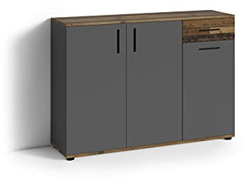 byLIVING Kommode Jakob / 3-TRG. mit 1 Schubkasten/braun in Old Wood Optik/Sideboard anthrazit/B 110, H 83,5, T35,5 cm