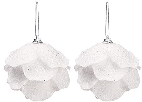 HJHIWE 10 Stück Weihnachtskugeln Ornamente, 9,9 cm, weiße Weihnachtsbaumschmuck, Kugel mit Feder, hängende Weihnachts-Kugel-Anhänger für Festival, Hochzeit, Zuhause, Party, Dekorationen,