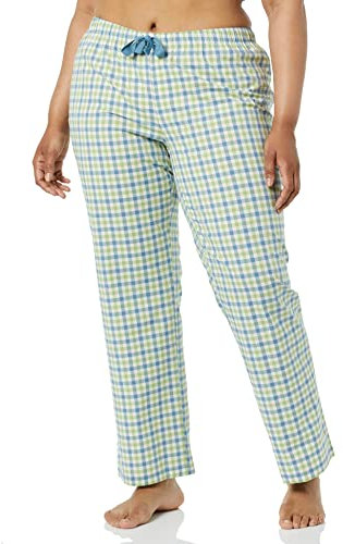 Amazon Essentials Pantalon de Pyjama en Popeline Femme, Bleu Vert Sauge Motif Vichy, L