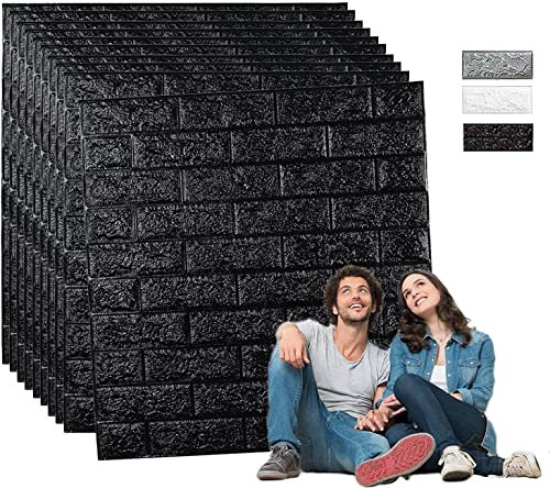 Edihome, Papel Pintado Pared, Paneles Decorativos 3d, 77x70cm, 40 piezas, Autoadhesivo, Efecto Ladrillo de Piedra, de Poliuretano, para Cocina, Dormitorio, Salón (40 Unidades, Negro)