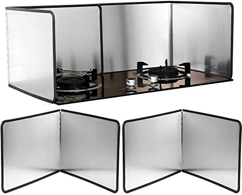 Fettspritzschutz 2 Stück 2-seitiger Spritzschutz für Herd Faltbarer Spritzschutz hinter dem Herd Antihaftbeschichtung Edelstahl Backsplash für Herd Displayschutzfolie (45 x 40 cm)