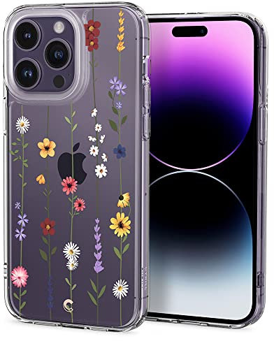 CYRILL by Spigen Cecile Designed for iPhone 14 Pro (2022), Clear iPhone 14 Pro Case Floral Design Cute for Women with Slim Fit Profile - Flower Garden