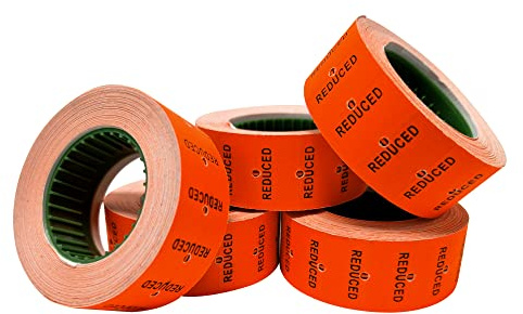 Price Gun Labels 22 x 12 mm Orange Reduced - 5 Rolls 2500 Stickers CT1, Compatible with Most Retail Pricing Labelers