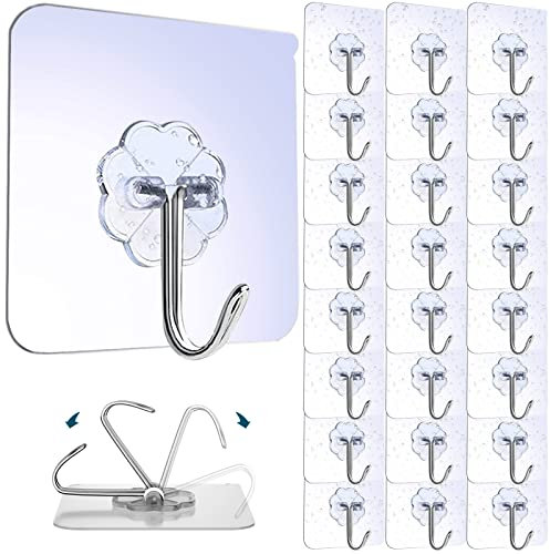 Pasun Haken Selbstklebend Wandhaken, 26 Stück Klebehaken Transparente Ohne Bohren, Handtuchhaken für Küche Badezimmer Wand & Decke Aufhänger, Max 10kg