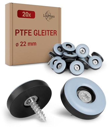 LouMaxx Teflongleiter zum Schrauben – PTFE Stuhlgleiter Ø 22 mm – Effektiver Schutz für Möbel und Böden – 20er Set Möbelgleiter Teflon für müheloses Gleiten auf Teppich und Böden