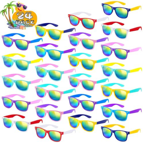 SCIONE 24er Pack Kinder Sonnenbrille Bulk Neonfarben Sonnenbrillen Party Brille für Kinder 3-8 Jahre Coole Sonnenbrillen für Geburtstag, Strand Pool