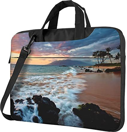 Beach Maui Hawaii Sonnenuntergang Meer Wellen Wolken tragbare Schultertasche Laptoptasche :>> Tasche für Arbeitscomputer mit Tragegriff, Schwarz, 13 inch