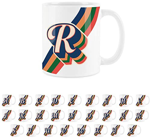 Purely Home Retro Alphabet Letter R Mug - White Coffee Tea Present Personalised Initial Gift