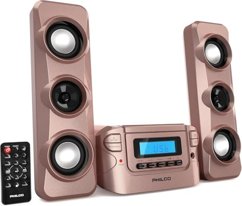 Philco Stereo Regalsysteme Kompaktes CD-Regalsystem mit digitalem FM-Stereo-Radio, Bluetooth-Funktechnologie und Fernbedienung in Roségold | LCD-Display | MP3- & AUX-Anschluss kompatibel