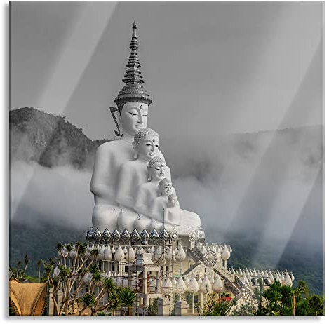 Pixxprint Glasbild, Wandbild auf Echtglas, Buddha-Skulptur in Thailand, 50x50 cm, inkl. Aufhängung und Abstandshalter