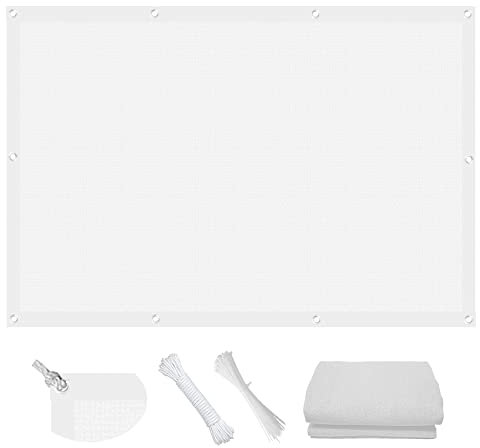 Sichtschutz Garten 2.5 x 8 m UV-Schutz 85% Beschattung Windschutznetz mit Ösen und Befestigungsseile für Terrasse Balkon Garten, Weiß