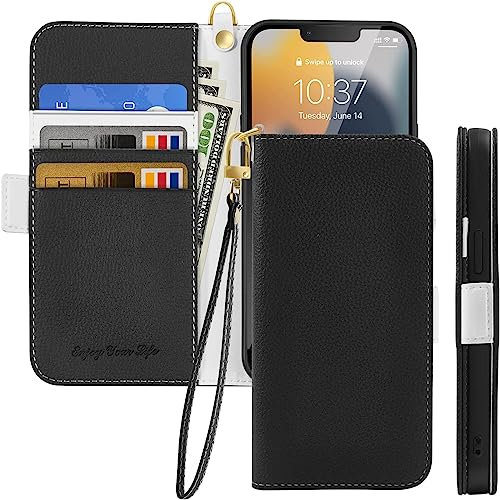 Tiyoo Flip Phone Case für iPhone 11 Pro Max, Premium Magnetische Wallet Case für Handyschutz, Litschi Muster PU Leder mit Kartenfächern&Handschlaufe, Stoßfeste Handyhülle für iPhone 11Pro Max, Schwarz