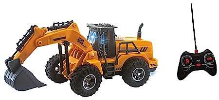 Ruspa Escavatore Giocattolo Radiocomandato RC con Luci LED Mezzi Cantiere Telecomandati per Bambini Bulldozer Trattore Scavatrice Ruspa Radiocomandata Mezzi Lavoro Martello Pneumatico Porta Tronchi