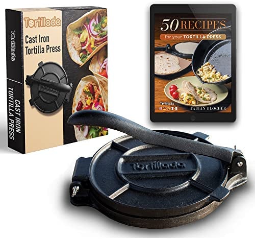 Tortillada - Tortilla Presse/Quesadilla, Roti Maker aus Gusseisen mit Rezepten inkl. E-Book mit 50 Tortilla Rezepten (30.5 cm)
