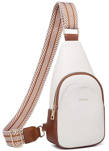 VATAN Kleine Schultertasche Damen Crossbody Bauchtaschen Leder Crossbody Taschen für Frauen, D-Braun mit Weiß, Bauchtasche Umhängetaschen Damen Trendy