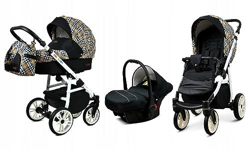 BabyLux® Bambimo Kinderwagen Set 3 in 1 - Color Lux - incl. Babywanne, Buggy Sportsitz, Auto-Babyschale - Autositz - Kinderwagenset - Kombikinderwagen mit Wickeltasche, Regenschutz usw.
