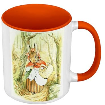 Tasse in Premium-Qualität, Orange – Kaninchen Rotkäppchen Illustration Kinder Beatrice Potter – Tasse mit Henkel und farbigem Innenfutter