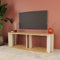 Bimossa Ursula - Mobile porta TV piccolo, 114 cm di larghezza, per soggiorno e camera da letto, in rovere caldo e grigio, gambe solide, superficie antigraffio