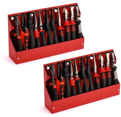 CASOMAN Plier Organizer Rack, Pliers Cutters Organizer, Black/Red, 22-Slot Plier Rack, Mounts on a pegboard, 2 Piece Set