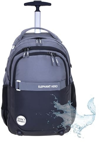 Elephant Trolley Jungen Mädchen Schultrolley Hero Signature Schulranzen Trolly Rucksack (Color Block Schwarz Athrazit 13048)