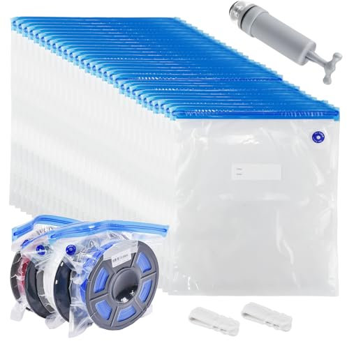 UptVin Filament Vakuumbeutel Kit, 20 Stück Vakuumbeutel Aufbewahrungsbeutel mit Handpumpe, Filament AufbewahrungTransparente Vakuum Taschen 34 * 30cm, Vakuumversiegelter Beut für 3D-Drucker