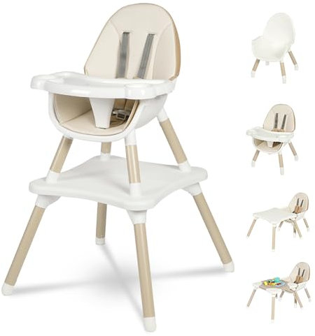 Gofirst 6-in-1-Baby-Hochstuhl, wandelbare Hochstühle für Babys und Kleinkinder, Sitzerhöhung, Tisch und Stuhl-Set, Baby-Fütterstuhl, 5-Punkt-Gurt, herausnehmbares Tablett mit 4 Positionen und