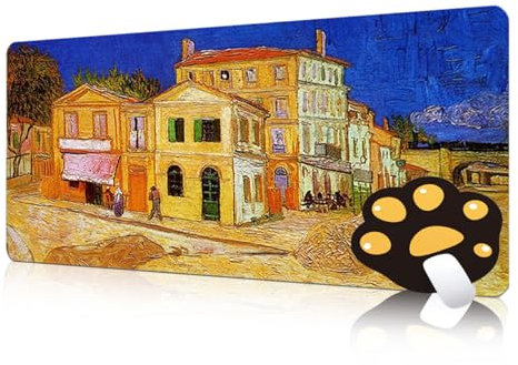 FAIRYGATE Desk Mat Large Rubber Base for Work Oil Painting Tree House Edge Stitching Pads Anti Slip Keyboard Desktop Protection Game Mats Laptop B6110-L