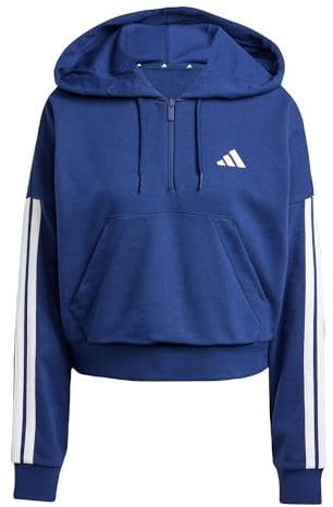 adidas Donna Essentials 3-Stripes French Terry Quarter-Zip Hoodie, Dark Blue/White, S