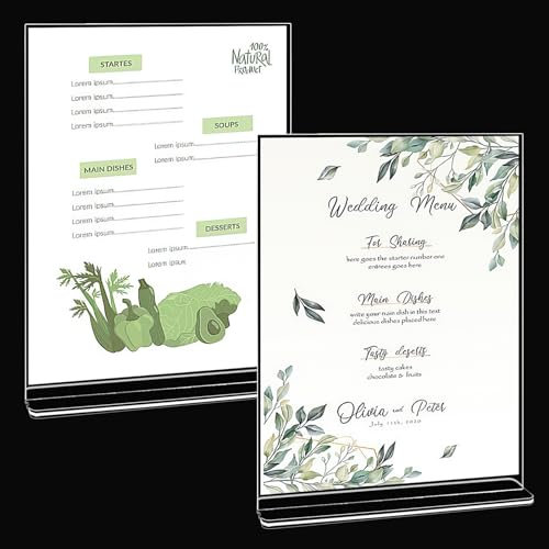 Deepton 2 Stück Tischaufsteller A4, Preisschilder Aufsteller T Form, Tischständer Acryl für Hochzeit Prospekte Menükarte Fotos - 21 x 29,7cm