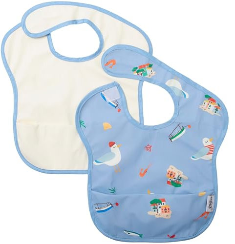 BABATÉ Kids - Pack 2 Baby Lätzchen, Ärmelloses Lätzchen baby, Lätzchen baby abwaschbar, Lätzchen abwaschbar, Wasserdichte Baby Lätzchen, Baby Bibs (Weißes Mittelmeer)