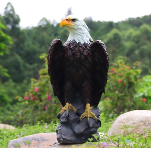 Garten Skulptur, Statue, Simuliertes Adlerornament Handgemalte Adler Decor-Bald Eagle Statue Ornamente Für Bürotiere Innen-/Außendekor Für Patio, Büro (Farbe : Braun, Größe : 33x32x62cm)