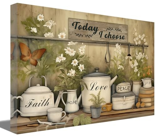 ZQQART Wanddrucke für die Küche Bauernhaus Küchengeschirr Gemälde Drucke rustikale Blumen Geschirr Leinwandbild Kunstwerk Küche Esszimmer Restaurant Wanddekoration gerahmt (40x60cm)