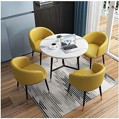 Couchtisch für Konferenz- und Empfangsräume mit Stuhl, Esstisch und Stuhl-Kombination, modernes Möbelset, 1 Tisch, 4 Stühle, Bibliothek, Schlafzimmer, Hotel, Büro, Dessertladen, runder Tisch (gelb,