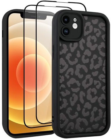 UZEUZA Compatible with iPhone 12 Case, Cheetah Print Shockproof Soft TPU Protective Case for Women Girls, Slim Anti Scratch Leopard Case for iPhone 12 6.1 Inch,Black