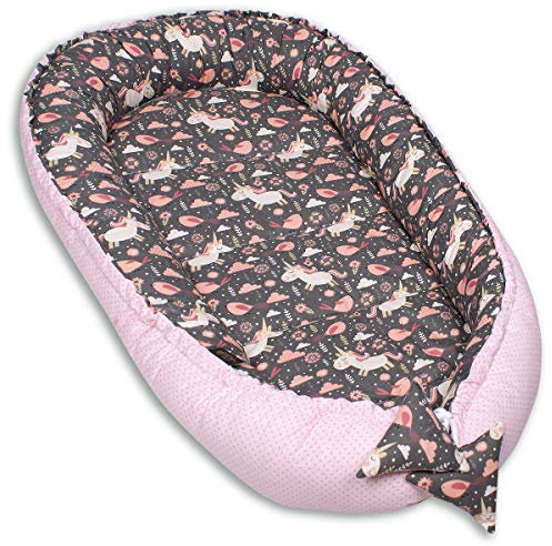 PaLulli Kuschelnest 2-seitig Babynest Babynestchen Baby Nest Nestchen Reisebett Wickelauflage Kuschelbett, Kokon Kokon für Babybett - Babys und Säuglinge, 100% Baumwolle Oeko TEX (Pony Rosa)