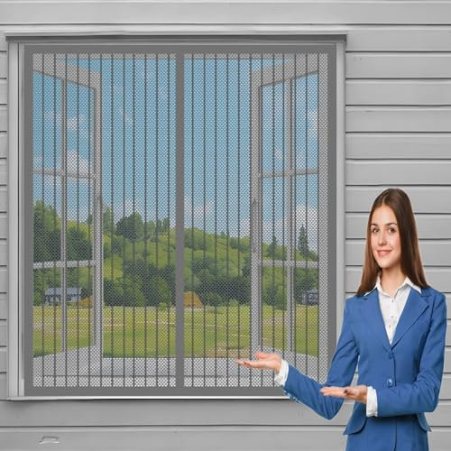 Fliegengitter für Dachfenster 114 x 140 cm Insektenschutz Fenster Ohne Bohren Automatisches Schließen Magnetvorhang für Balkontür Terrassentür, Grau