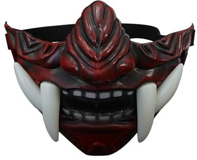 Changtai Japanischer Samurai Oni Halbmaske, Hochwertig Cosplay Prajna Maske Dämonen Gesichtsabdeckung Ghostface Horror Maske Halloween Deko Kostüm Masken Geschenke für Erwachsene und Kinder