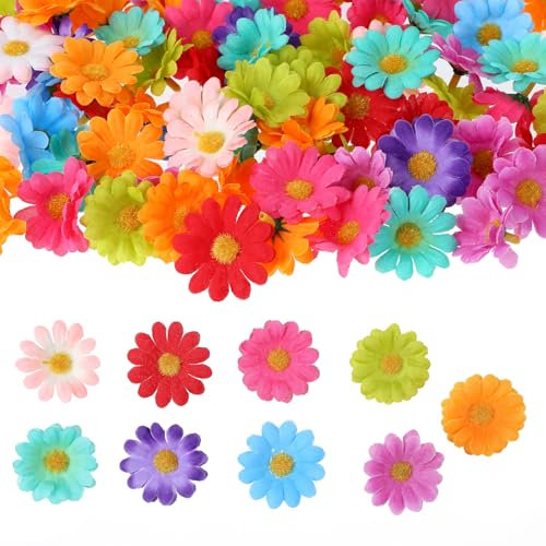 JJUNW 180 Stück Künstliche Blumenköpfe, Bunte Kunstblumen zum Basteln 4cm Gänseblümchen Köpfe Seidenblumen Dekoblüten Mini Künstliche Blumen für DIY Basteln Hochzeit Girlande Feste Party Deko