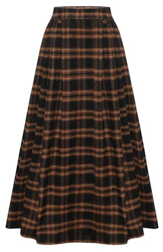 SCARLET DARKNESS Maxirock Damen Kariert Hohe Taille mit Tasche Steampunk Trachtenrock Schwarz Gelb M
