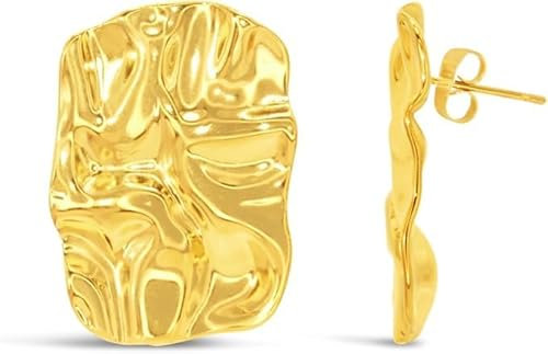 ARS-ARGENTI Ohrringe Rectangle 750 vergoldet 18K Schmuck Geschenk Damen Mädchen Design handgehämmert 30 mm statement extravagant hochwertig edel hypoallergen