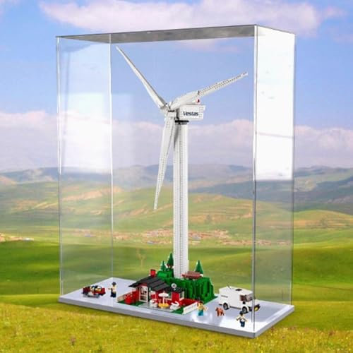 Boîte de présentation en acrylique 3 mm pour éolienne Lego 10268 - Boîte de présentation transparente anti-poussière - Compatible avec kit de construction Lego 10268 (modèle non inclus) (base blanche)