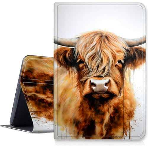 DIGTIALLL Case for Amazon Kindle Fire HD 8 Tablet (8th / 7th / 6th Generation - 2018, 2017 and 2016 Release) PU Leather Smart Protective Cover with Auto Sleep/Wake,Watercolor Cattle